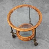 Rustic Copper and Walnut Serving Trolley with Glass Top, France ca. 1900
