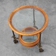 Chariot de service en cuivre, noyer et verre, France vers 1900