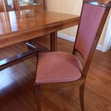 Table + 6 chairs (massive and marquetry 60s)