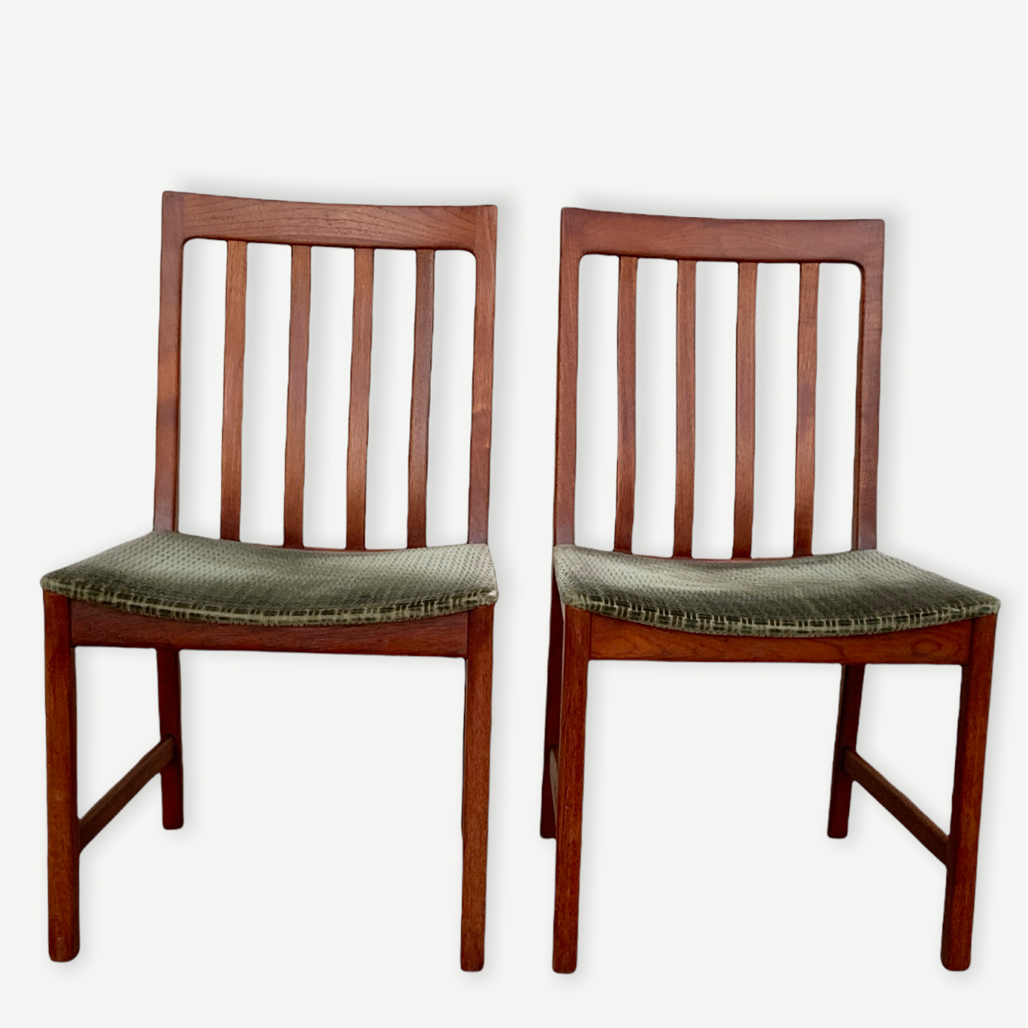 Pair of Scandinavian teak and velvet chairs from the 1960s.
