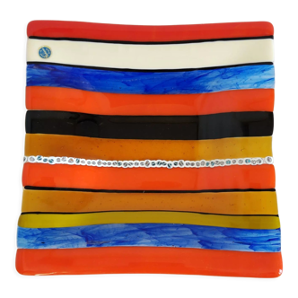 Coupelle décorative vintage de Murano aux couleurs acidulées forme carrée