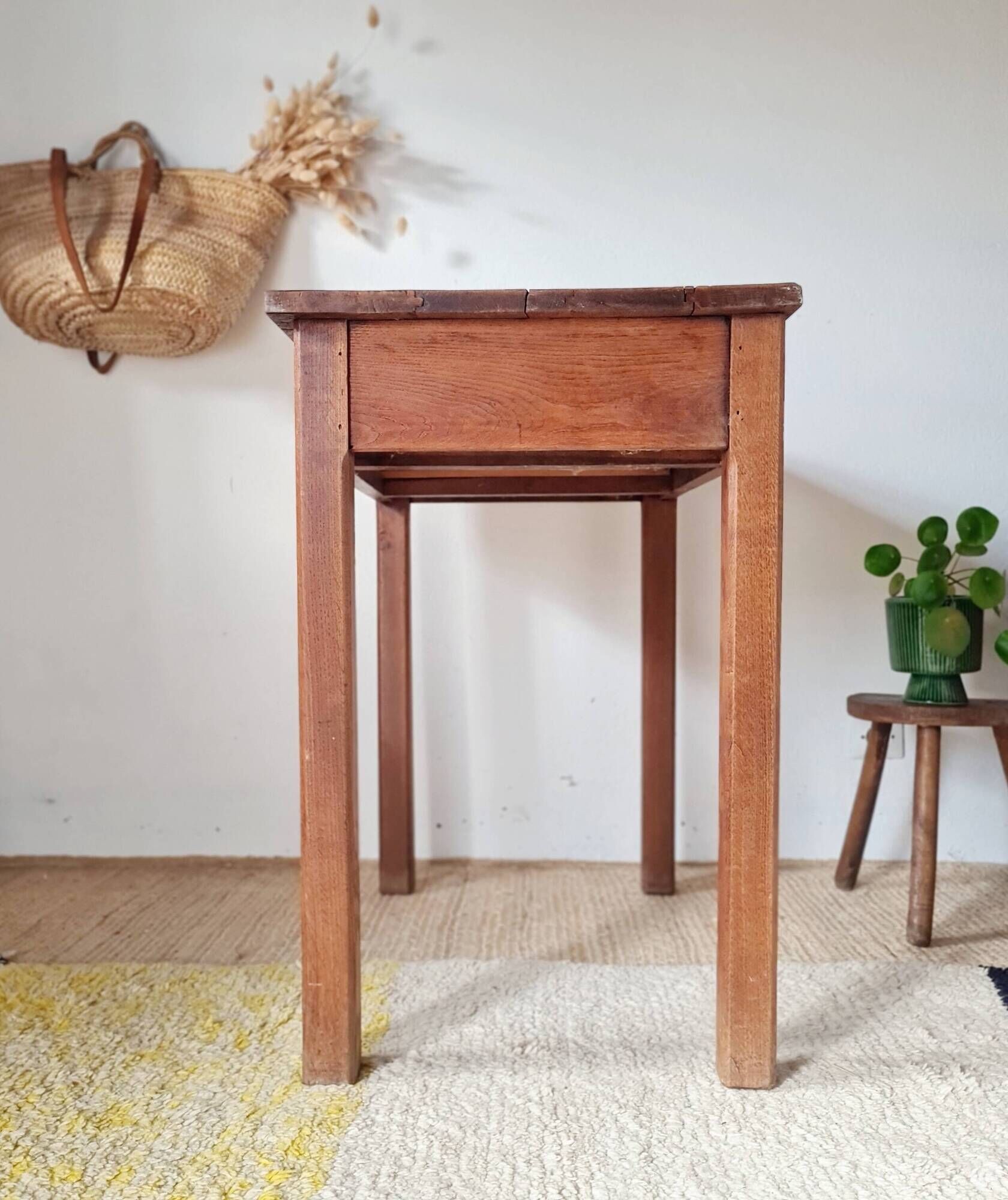 Solid wood table - vintage wooden desk with drawer