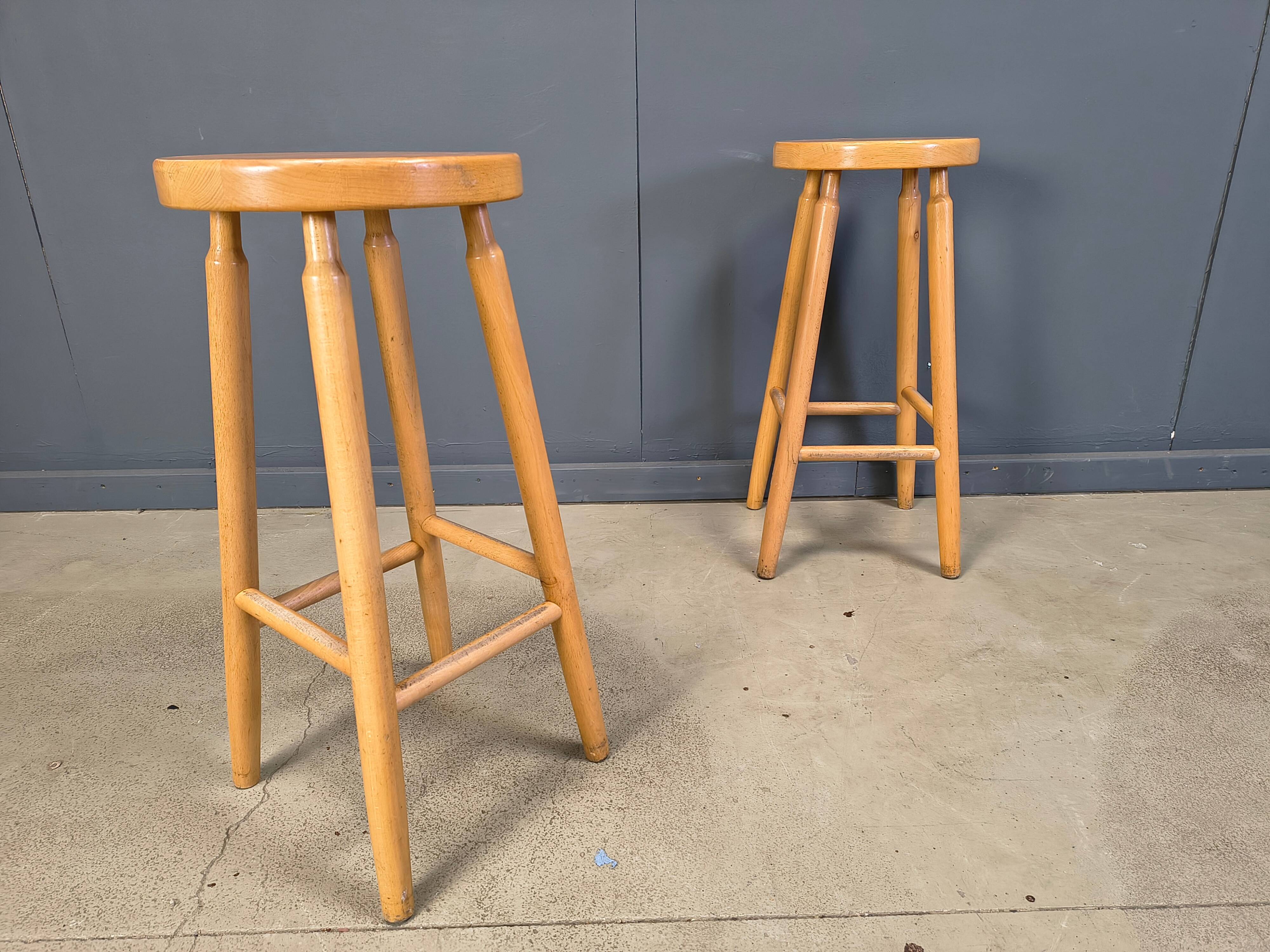 Alpine style chalet stools in wood, set of 11 - 1970s