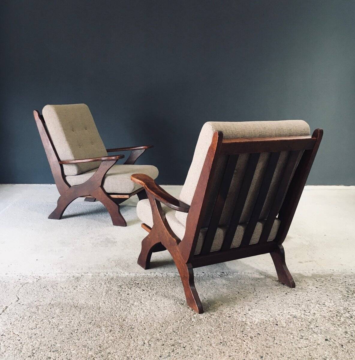 Rustic X Frame Lounge Chairs, Belgium, 1950s, Set of 2