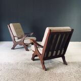 Rustic X Frame Lounge Chairs, Belgium, 1950s, Set of 2
