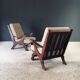 Rustic X Frame Lounge Chairs, Belgium, 1950s, Set of 2