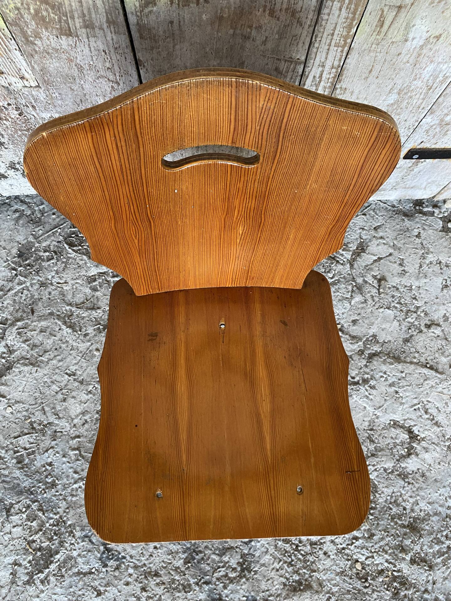 Vintage 1960s Brutalist Blonde Wood Farm Chair #E037
