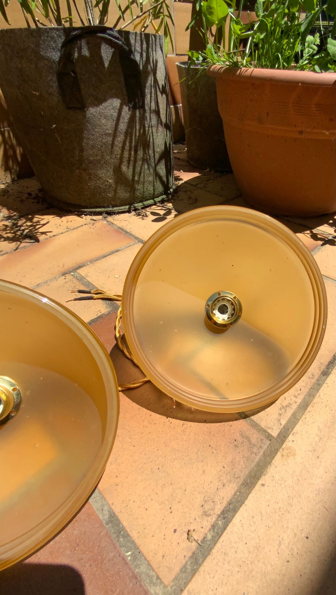 Suspension duo frosted glass orange and golden electricity new