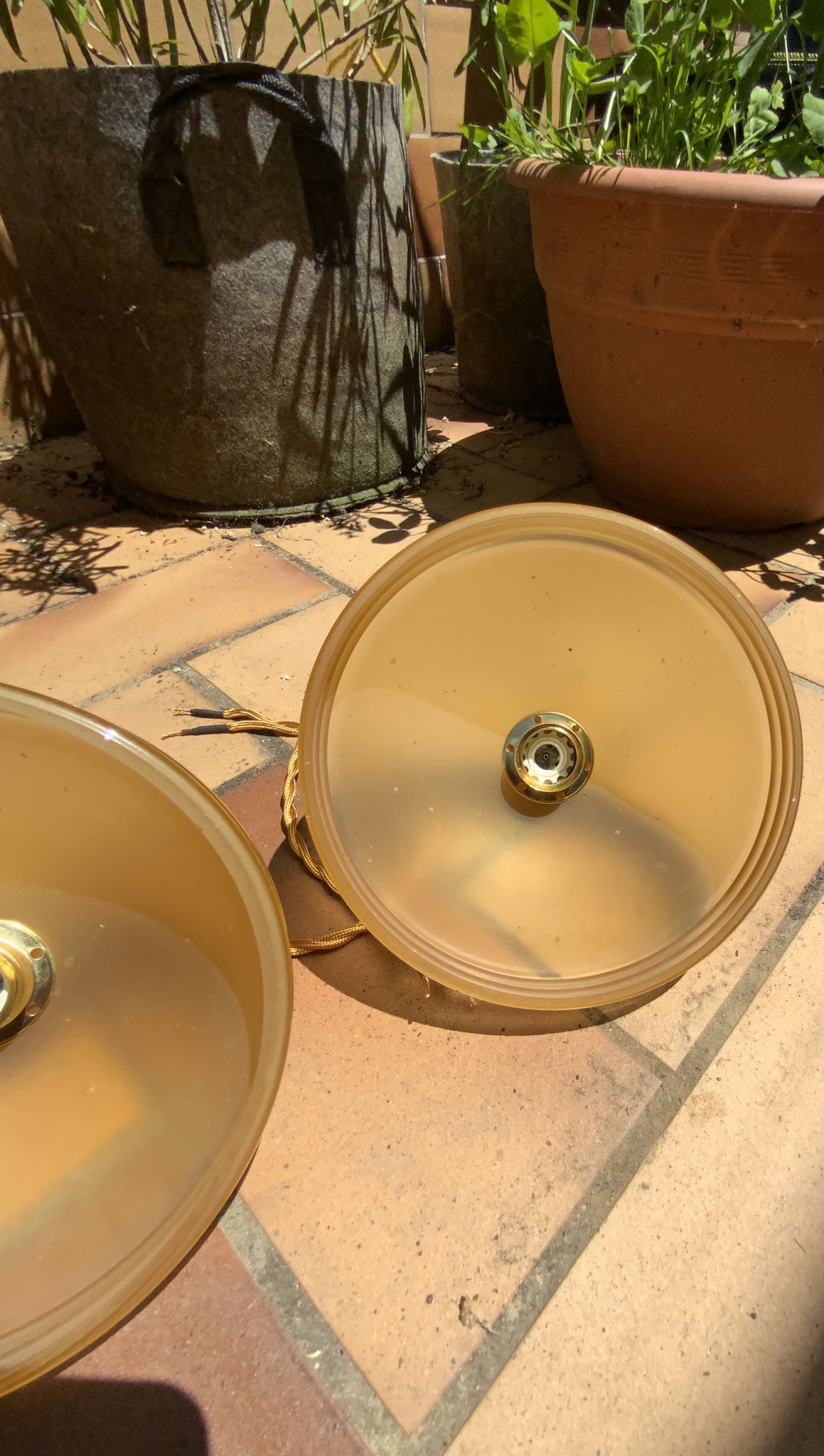 Suspension duo frosted glass orange and golden electricity new