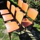 Set of 6 orange skai and wood chairs from the 60s