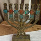 Seven-branched candelabrum, Judeo-Christian, brass and enamel