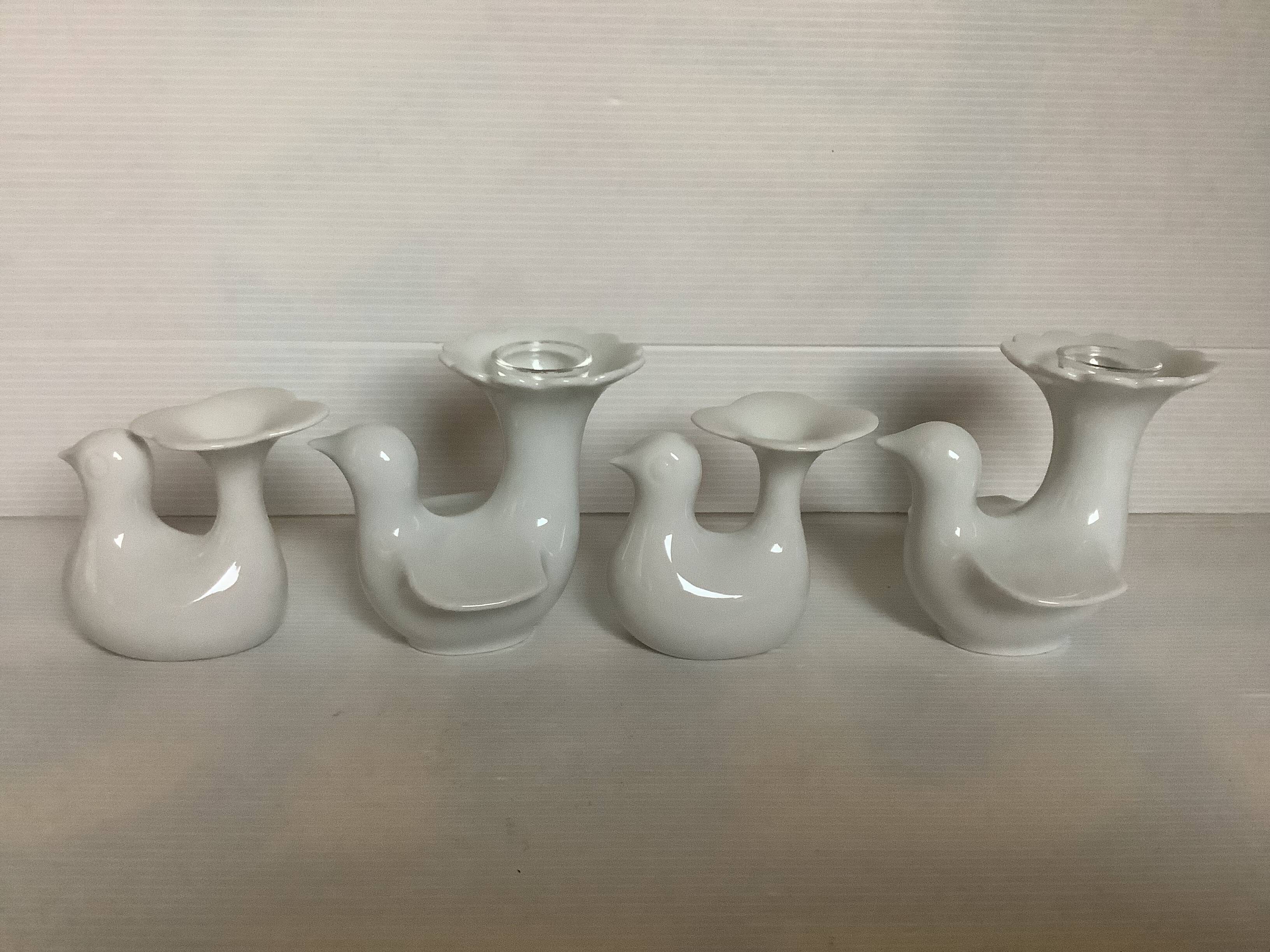 Four white bird candlesticks Arzberg Bareuther