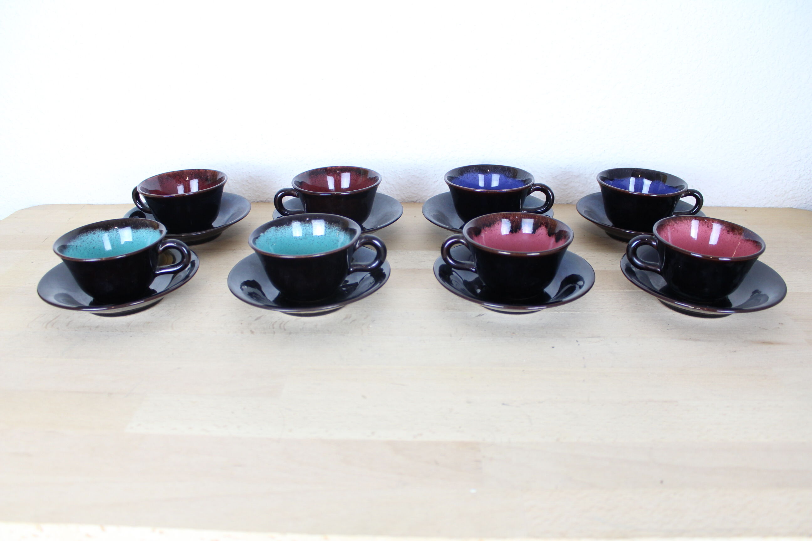 8-cup Keraluc Quimper set, with saucers, ceramic