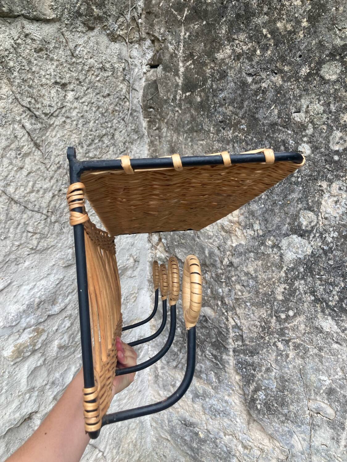 Vintage rattan wall coat rack