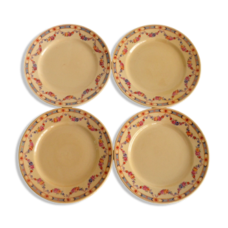 4 old flowered iron earth dessert plates