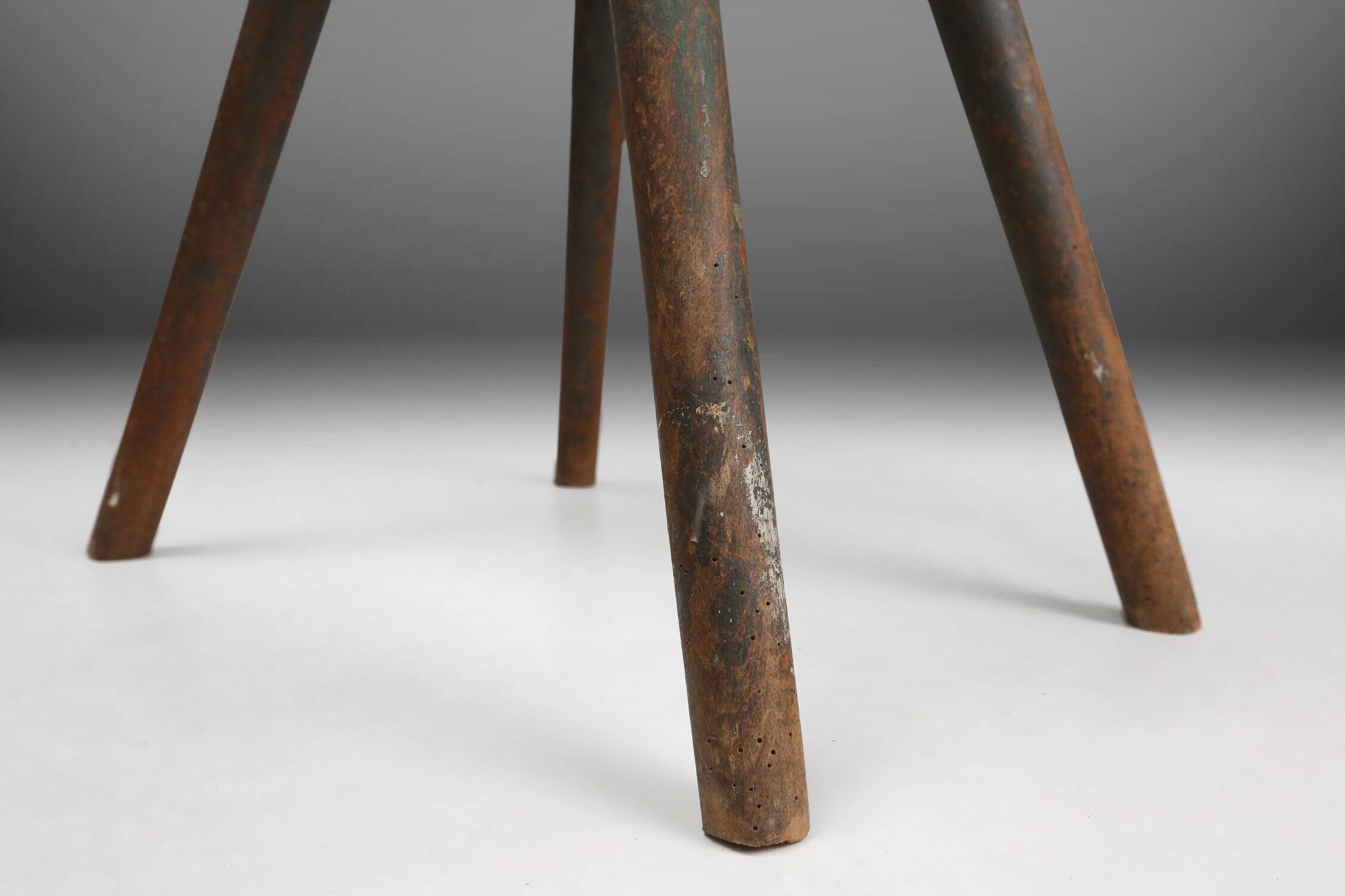 Industrial French Wooden Painters Stool, 1930s