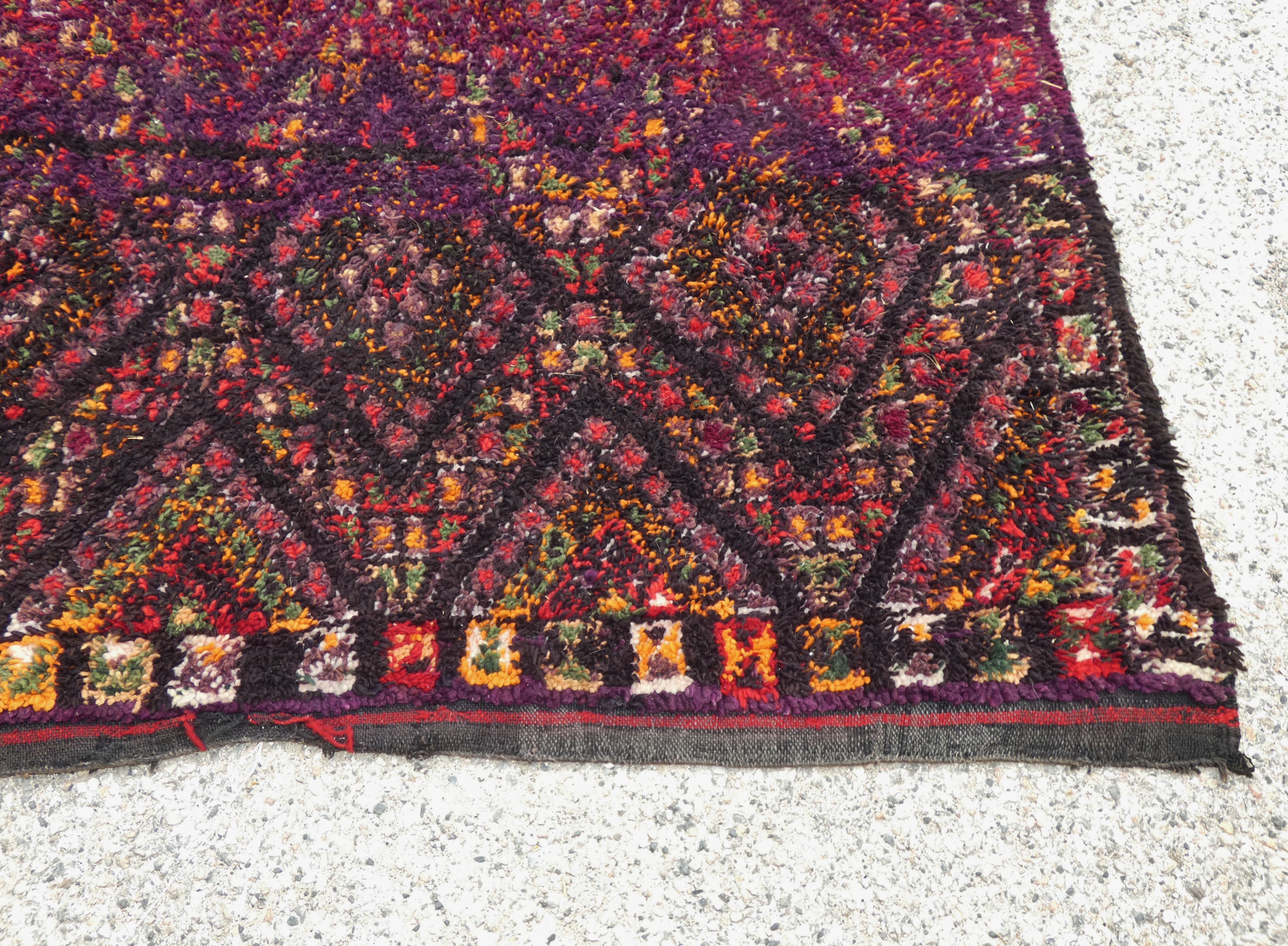 Berber carpet beni ourain wool with purple background patterns diamonds, circa 1950 177x284 cm