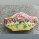 Yellow glazed ceramic slip planter, hawthorn pink flower pattern, art deco