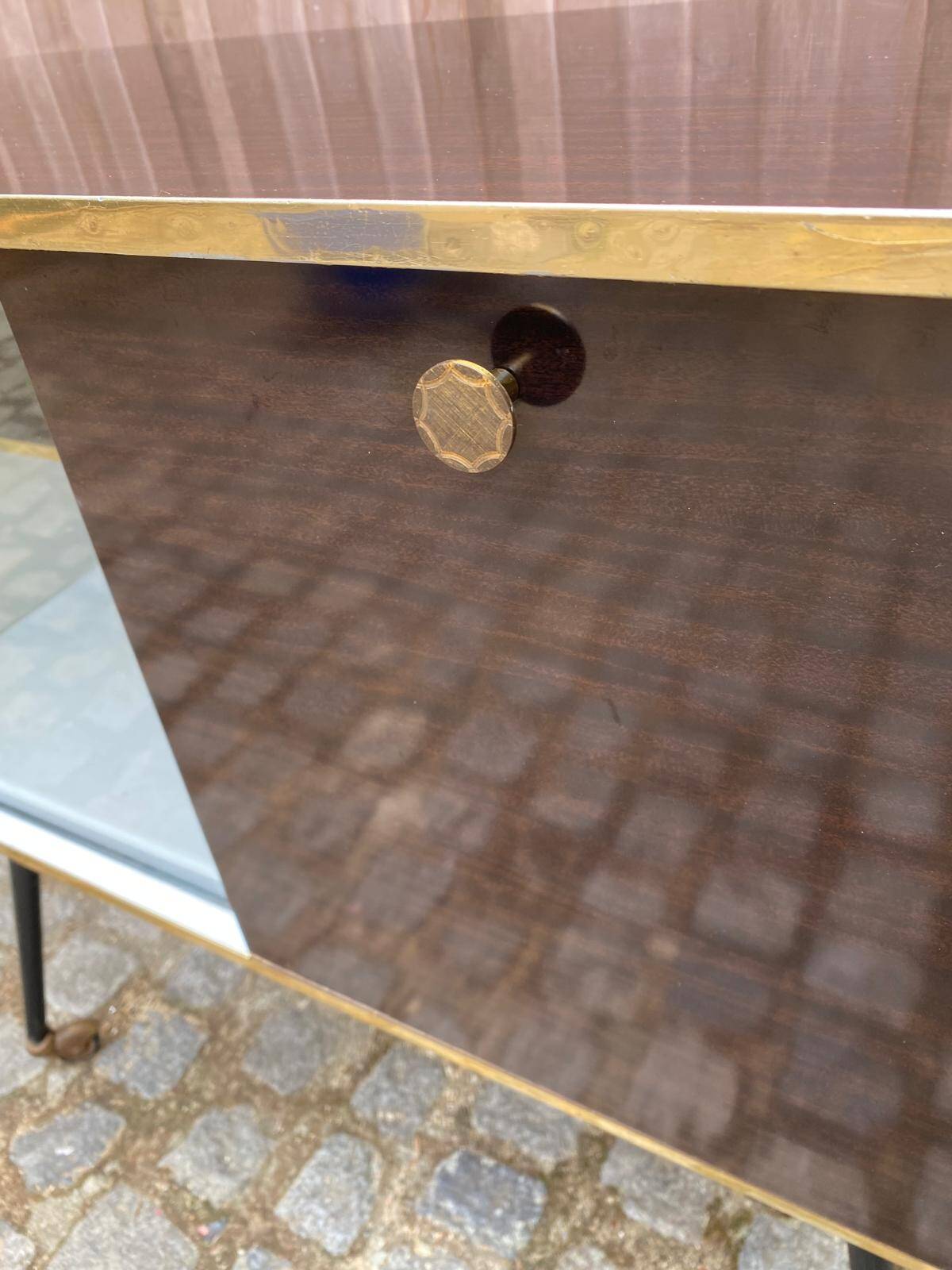Mid-Century Modern bar cabinet 1960s with compass legs & brass