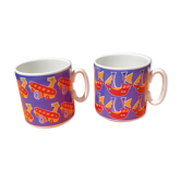 Two mugs/cup in porcelain from Villeroy and Boch decoration boat / plane made in Luxembourg