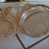 Carafe and bottle of pink glass and worked