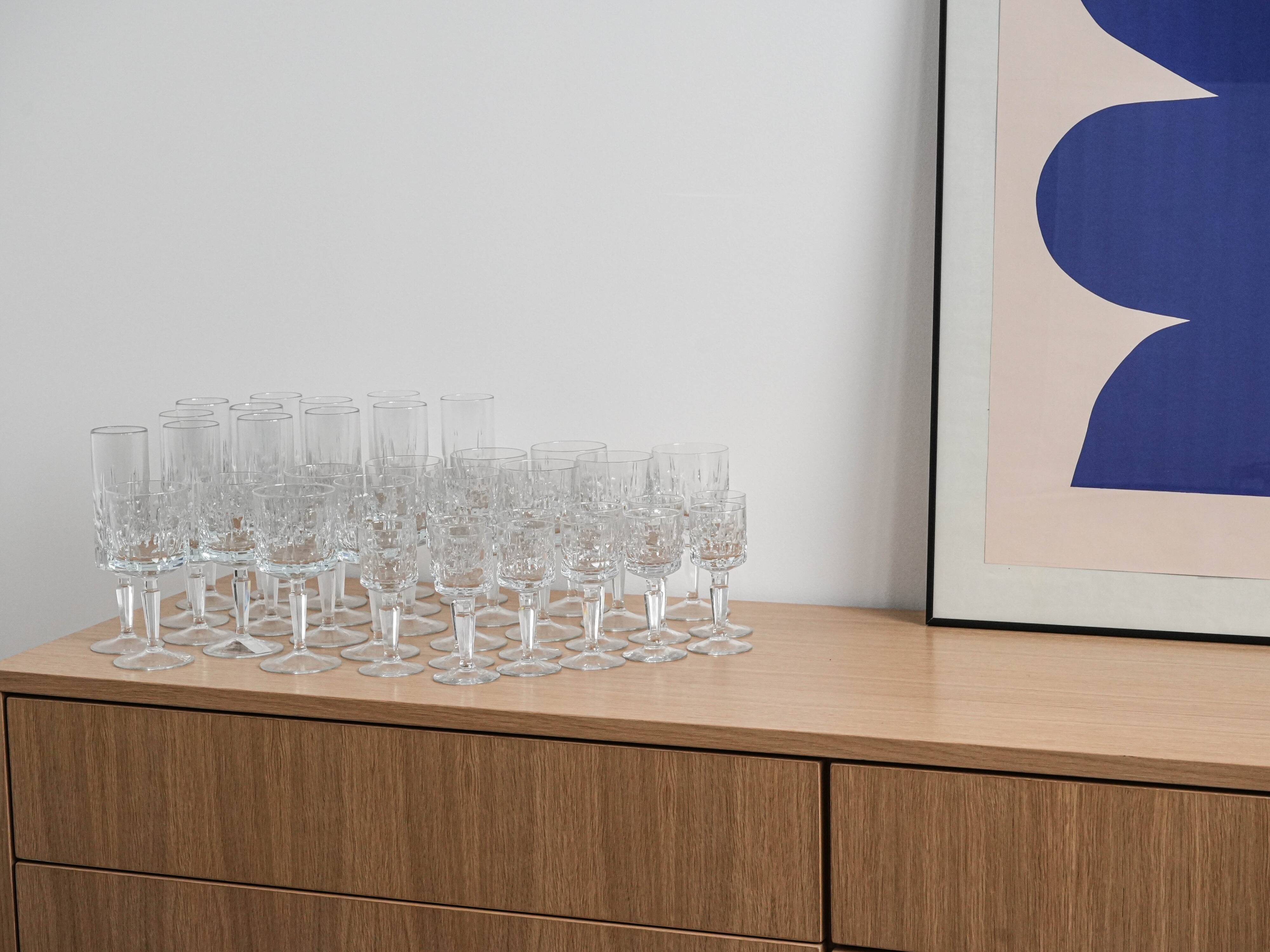 Set of crystal glasses, Italian design, 1970s, made in Italy