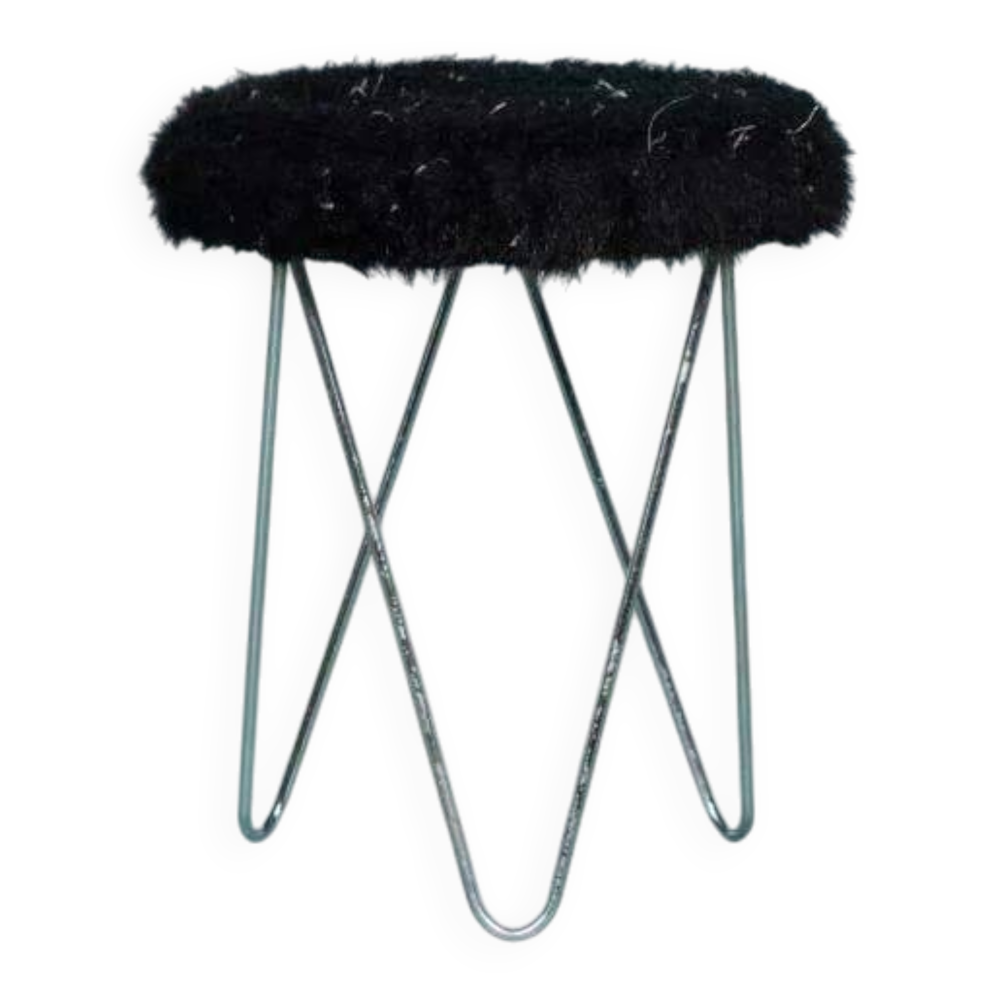 Hairpin stool in 1970s space style, fluffy stool
