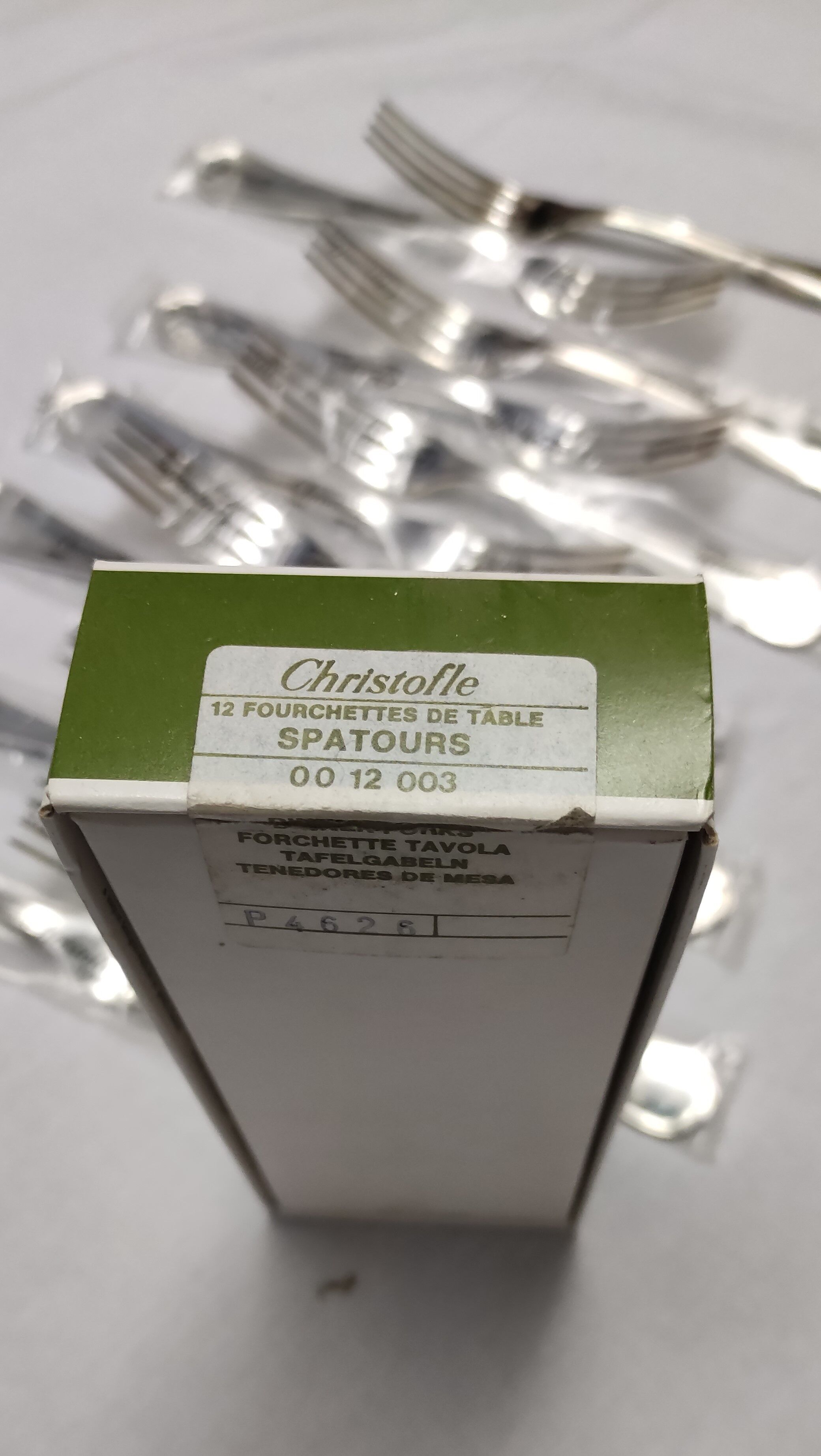 12 silver metal table forks from Christofle model "Spatours"