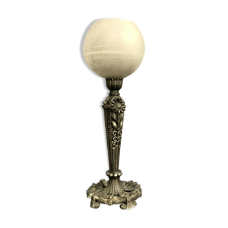 Art Deco period lamp in silver and opaline bronze around 1850