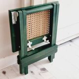 Small folding stool in green wood and cane