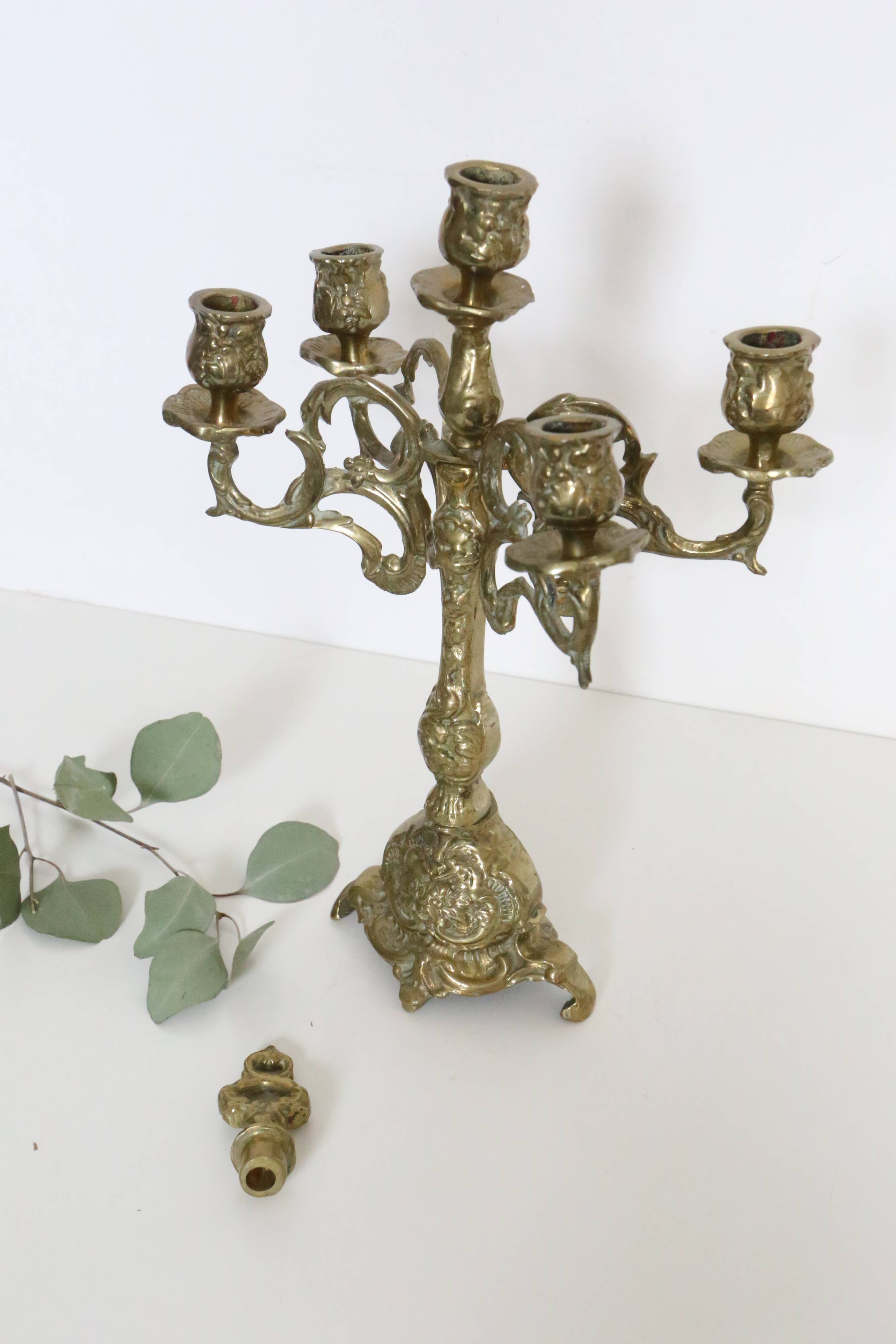 Candelabra and its smother, 5 lights, bronze