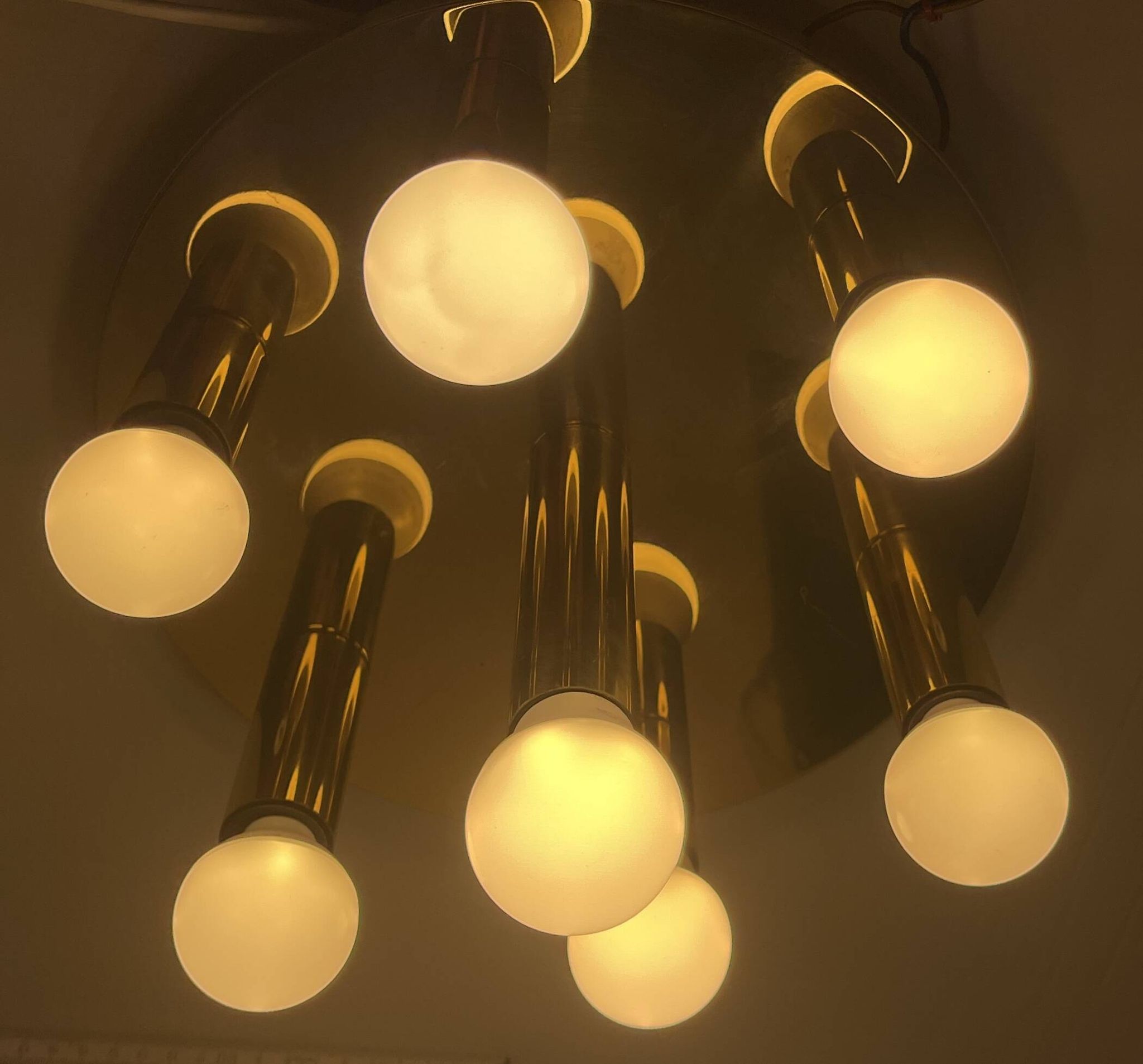 Mid-century ceiling light, brass by Solken Leuchten, 7 lamps.
