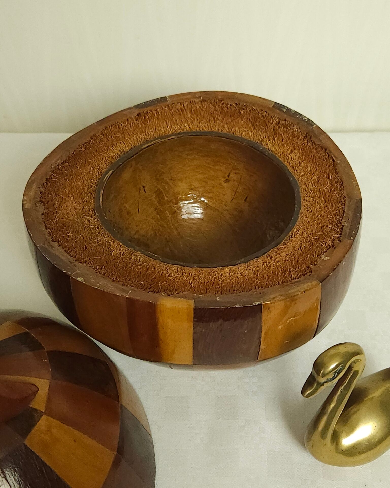 Seau à glaçons noix de coco marqueterie vintage