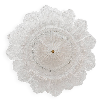 Contemporary Large Italian Clear Murano Glass Leaf Flush Mount Ceiling Ligh