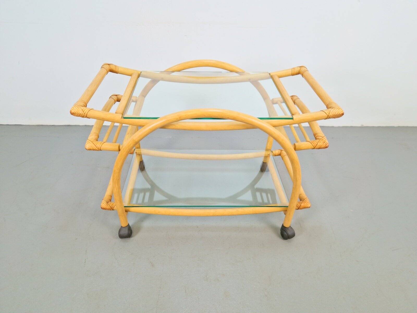 Vintage Trolley in Rattan, Bentwood and Leather, Italy, 1970s
