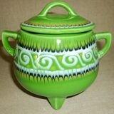 Green tripod pot with ceramic lid