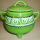 Green tripod pot with ceramic lid