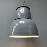 Grande lampe à suspension industrielle ancienne en émail bleu-gris