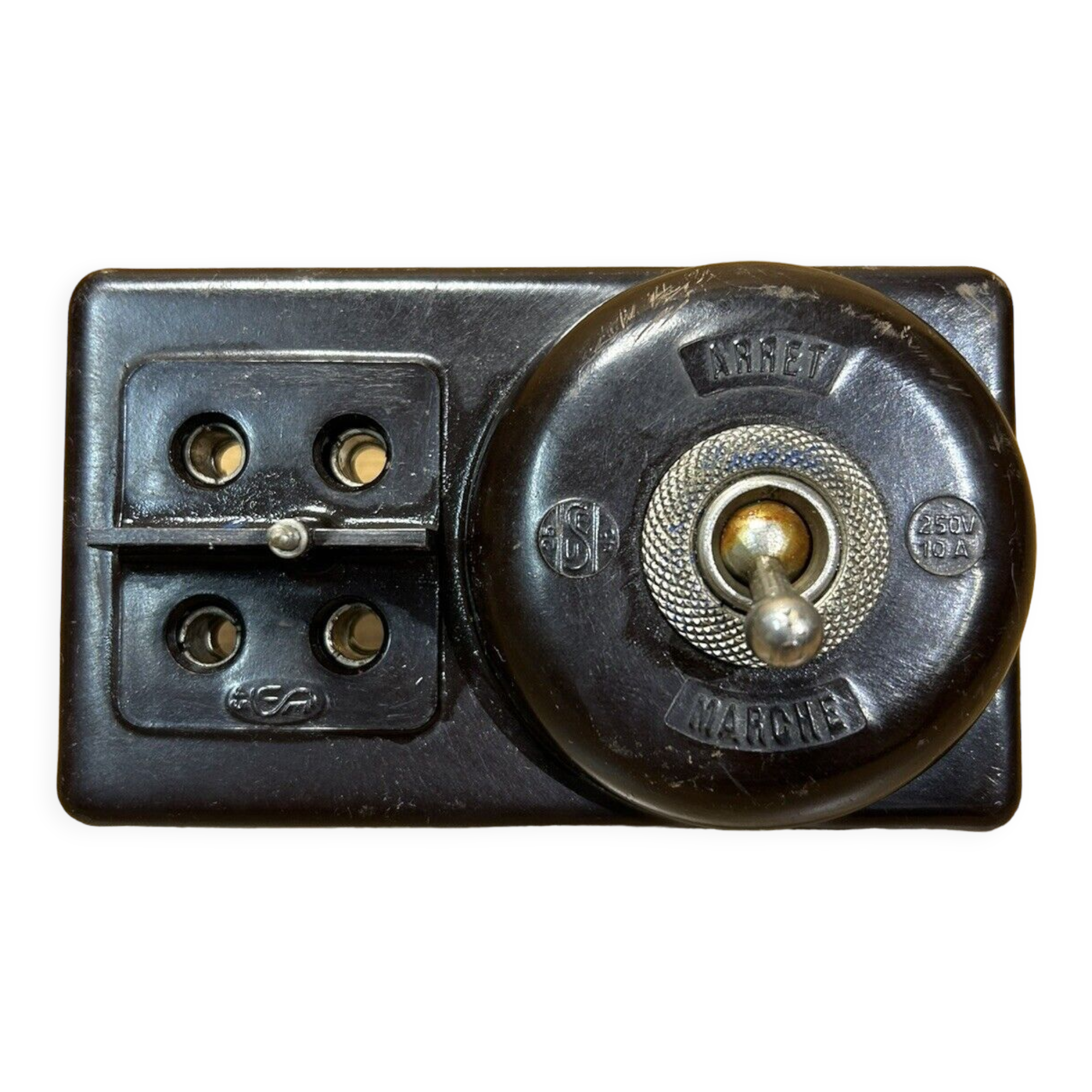 Bakelite switch, 50s, with fuse doors