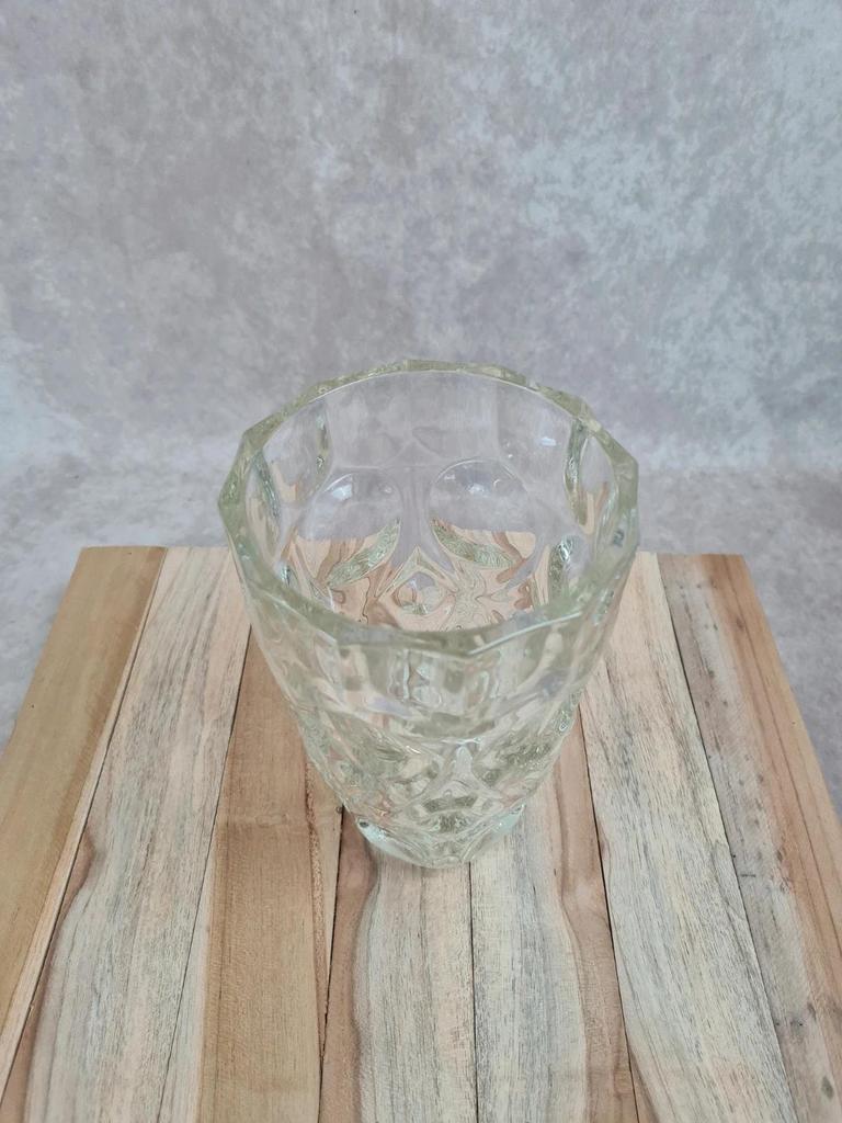 Thick vintage glass vase from the 70s – geometric design