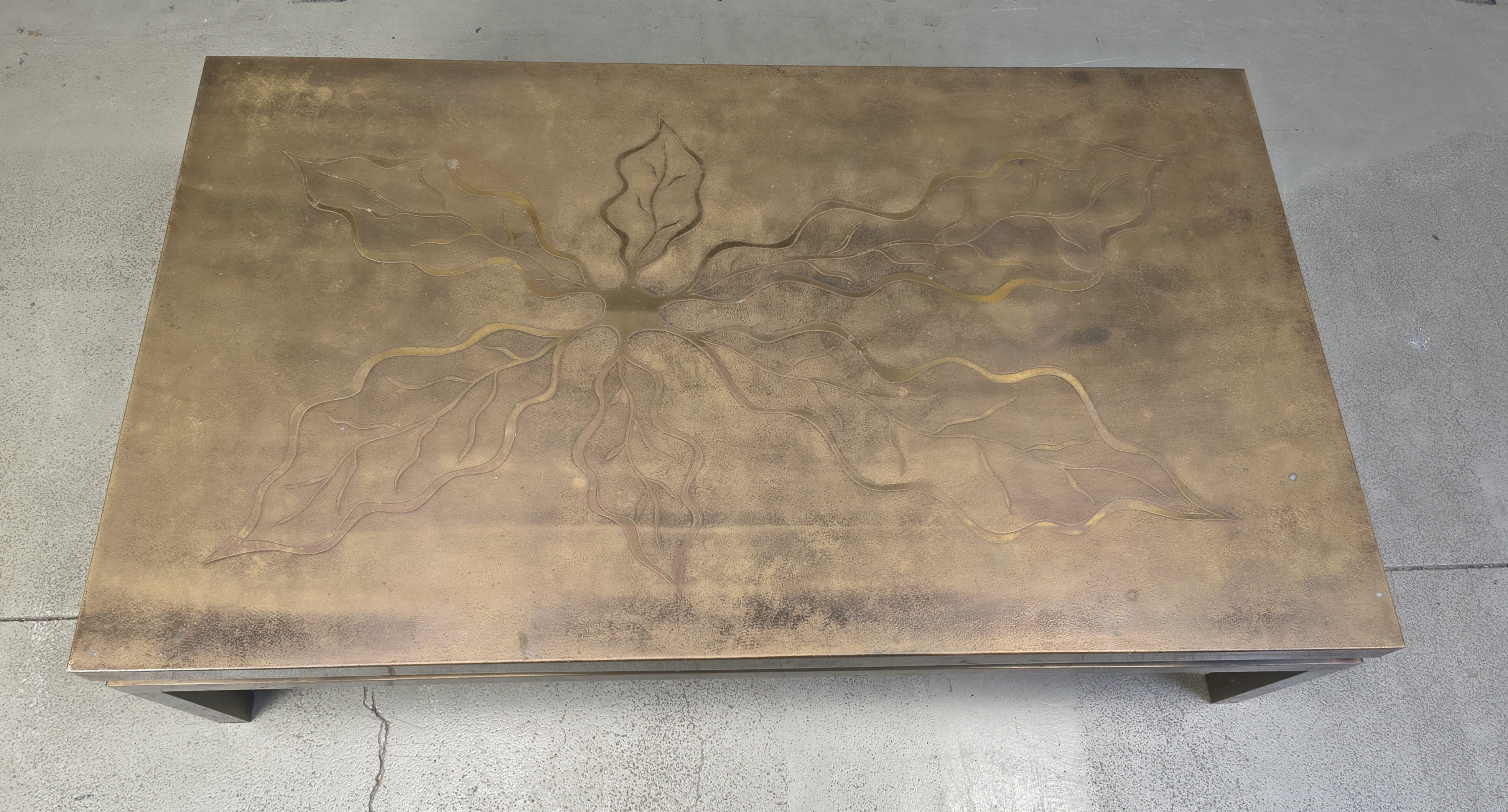 Vintage etched brass coffee table signed by Willy Daro, 1970s