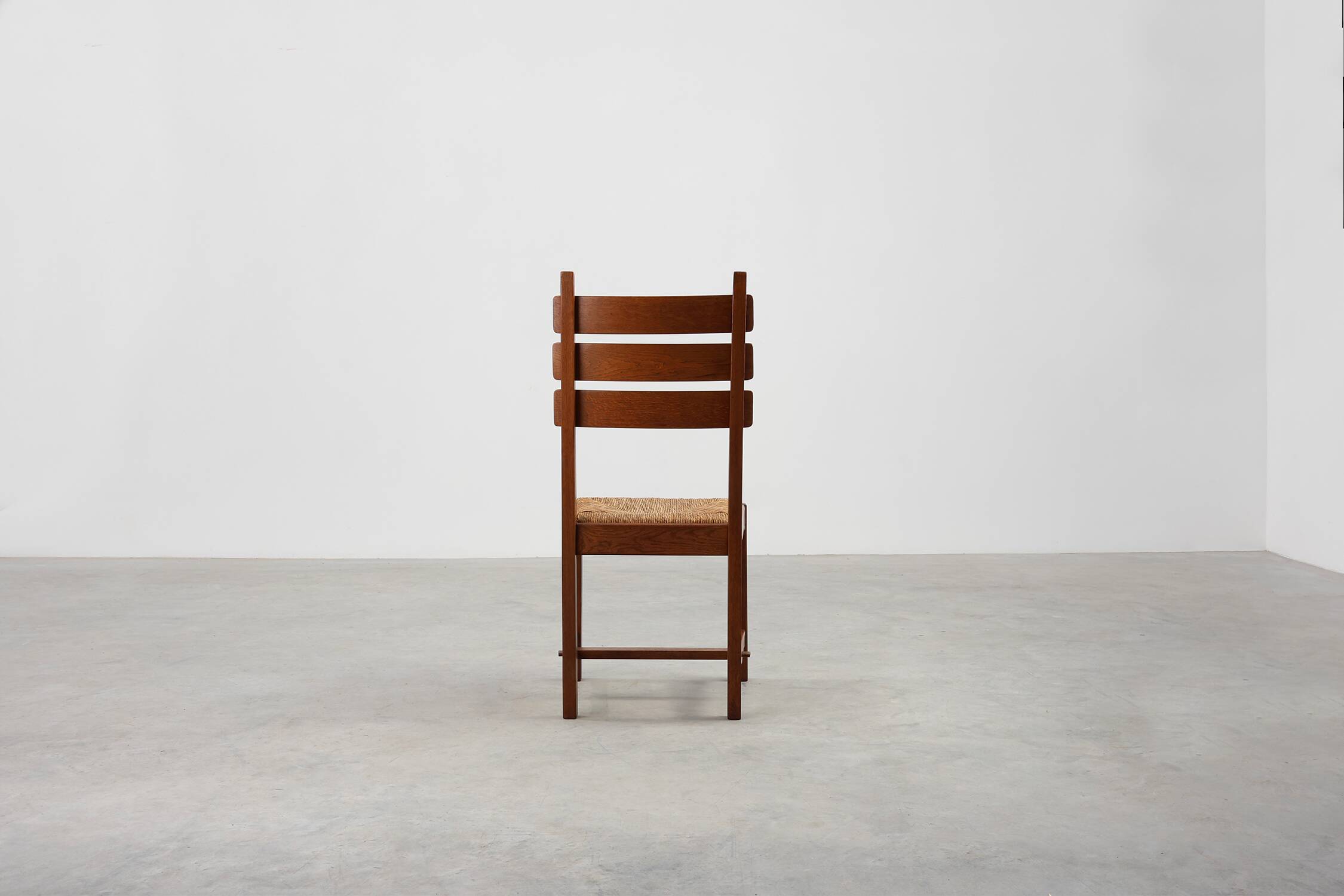 1960s Belgian Mid-Century Chair in Oak and Wicker, Brutalist Style