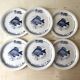 Lot de 6 assiettes à poisson GIEN France vintage, assiettes plates à décor de pêche