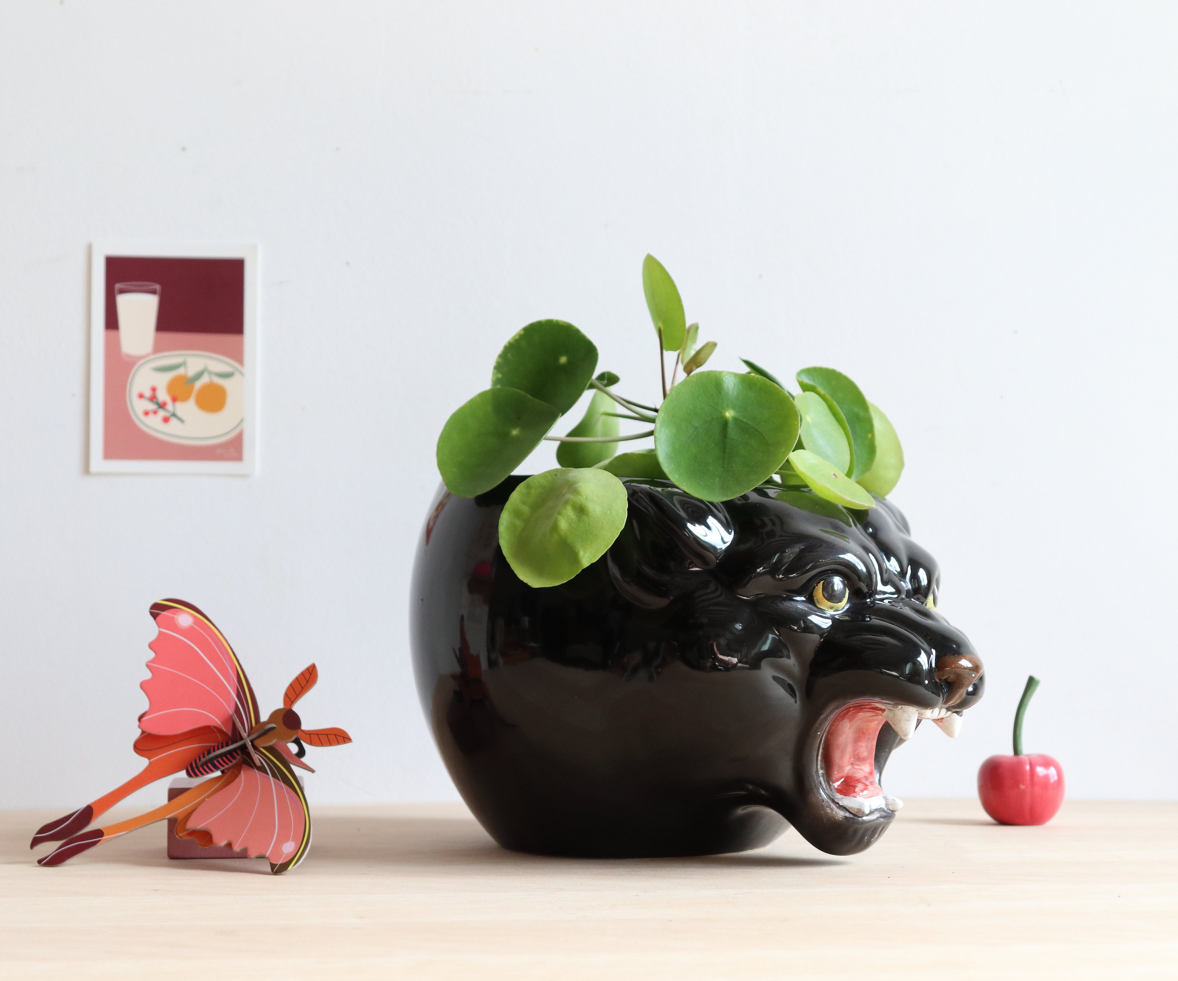 Black panther ceramic planter from the 60s, Italy