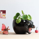 Black panther ceramic planter from the 60s, Italy