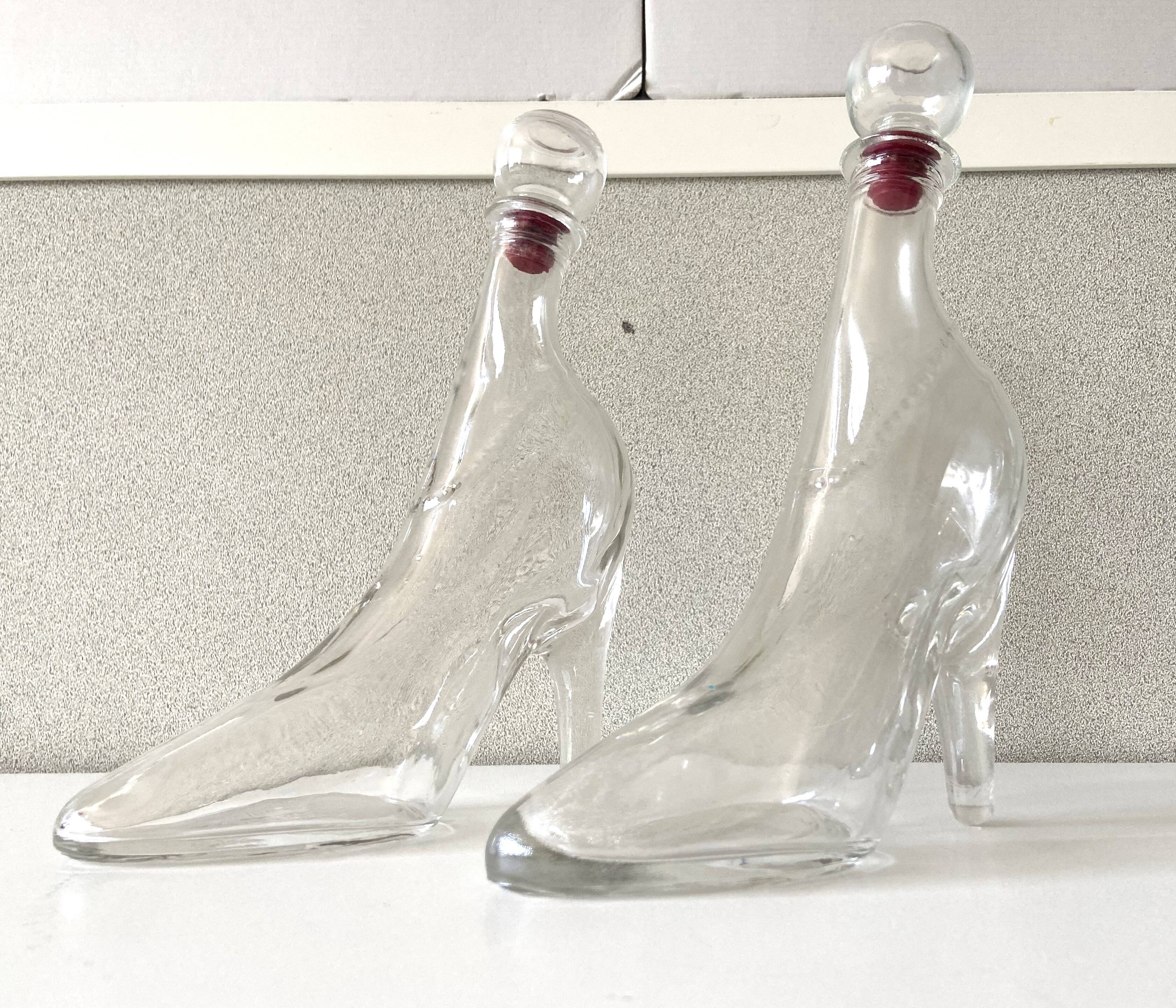2 bottles vintage glass flacons registered model kefla france high heels