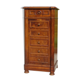 Nightstand with false drawers in walnut and marble, Louis Philippe