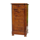 Nightstand with false drawers in walnut and marble, Louis Philippe