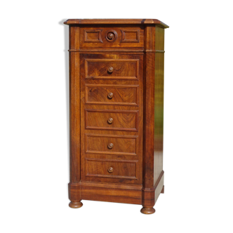 Nightstand with false drawers in walnut and marble, Louis Philippe