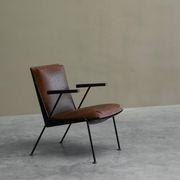 Modernist Dutch lounge chair in enamelled steel and leather from the 1950s.